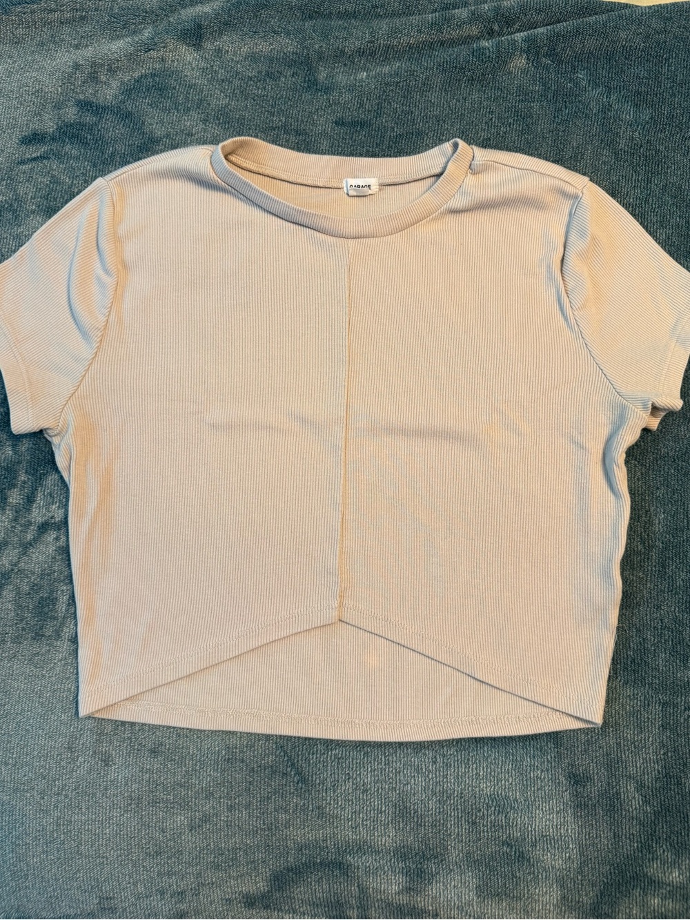 Garage Beige Ribbed Cropped Tee with Center Seam